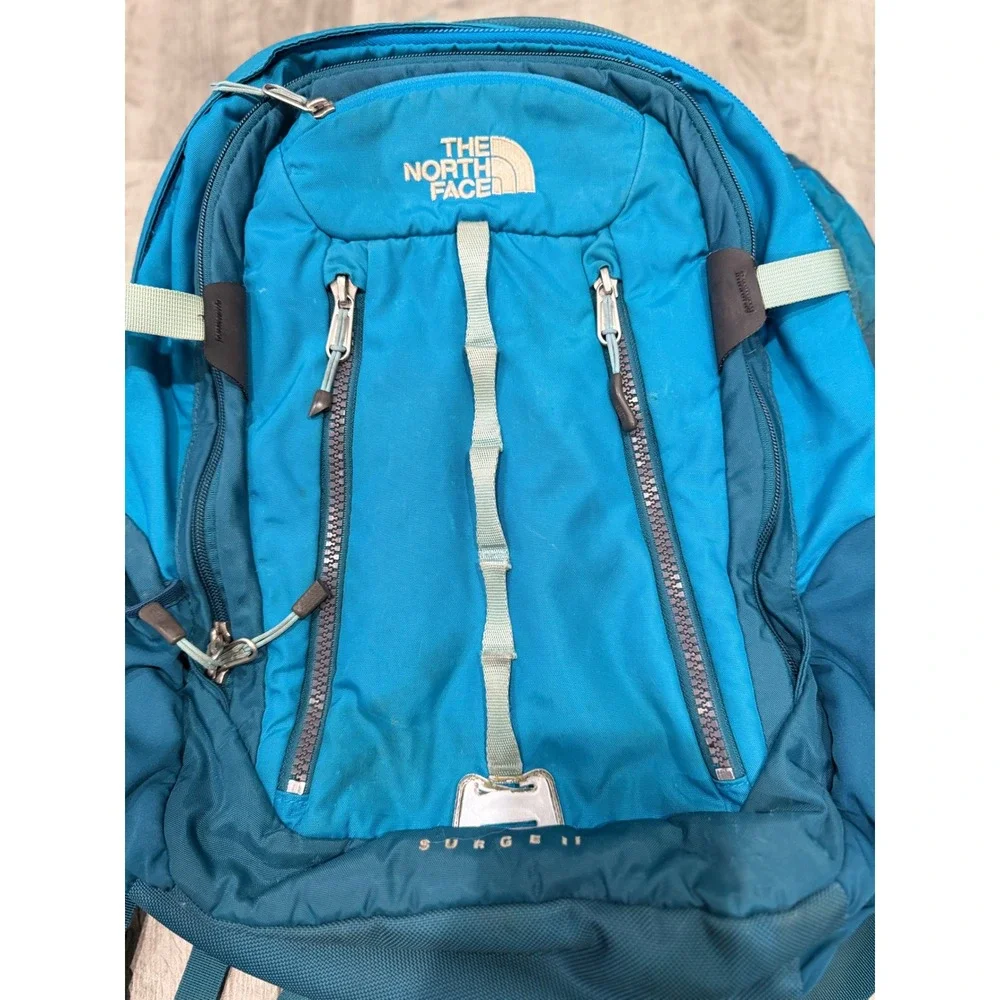The North Face Surge II Backpack Blue Teal Laptop Travel Hiking Daypack